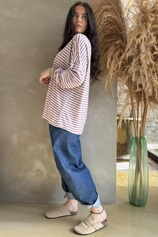  Perfect Breton V Long Sleeve Top Plum